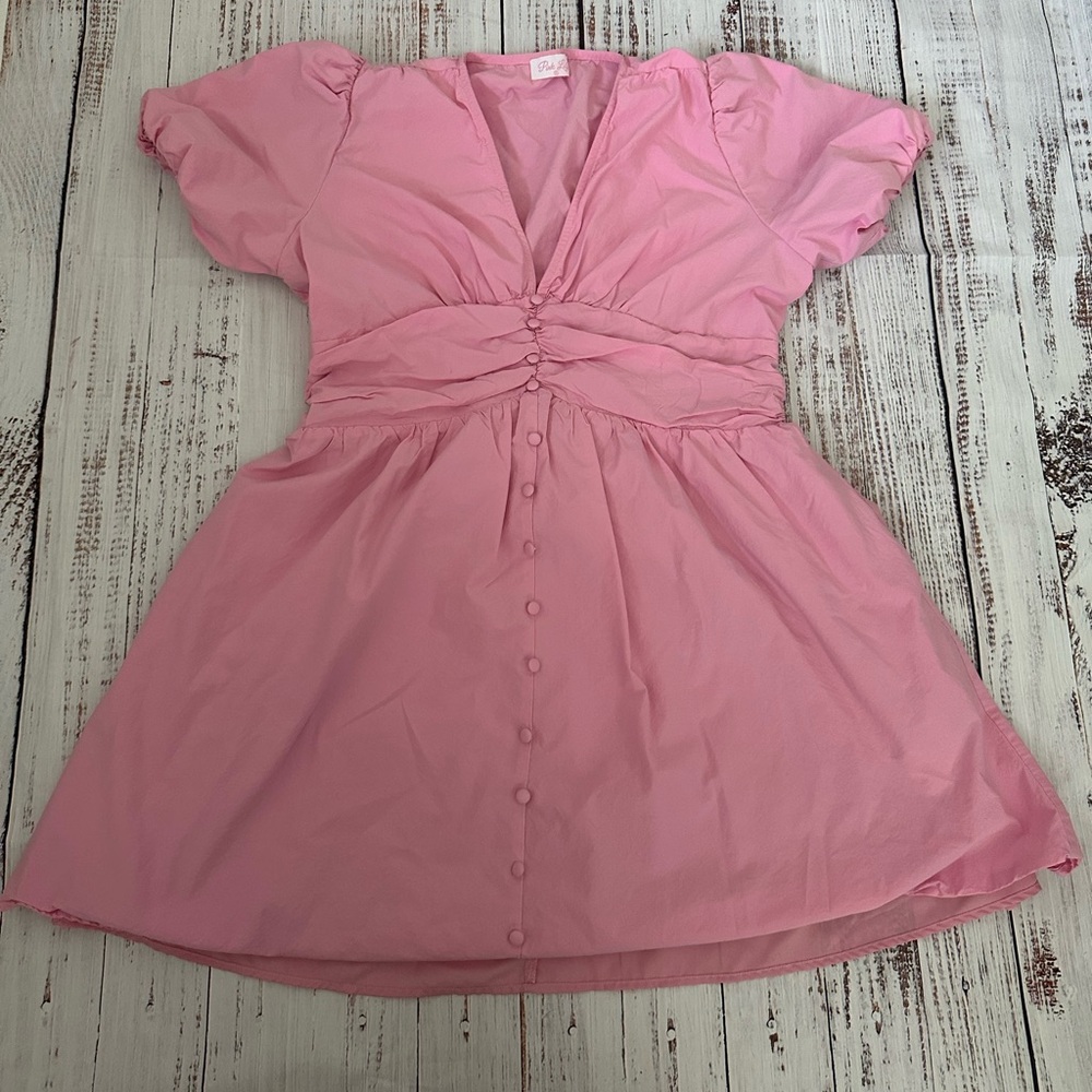 Pink Lily. NEVER BOTHERED PINK BUTTON DETAIL MINI DRESS. Size: XL